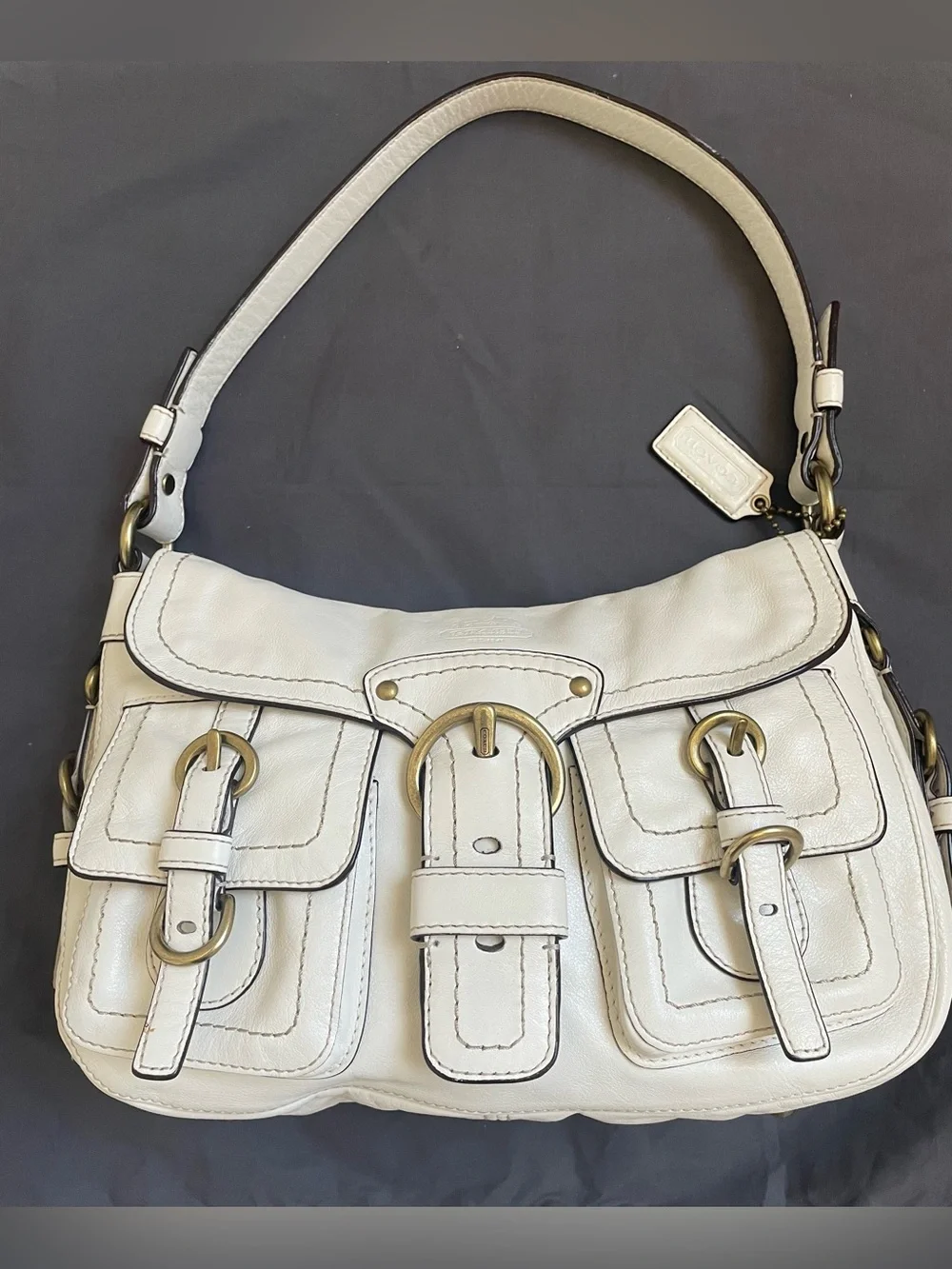 Coach Legacy Garcia Buckle Ivory leather Shoulder Bag (Preowned)